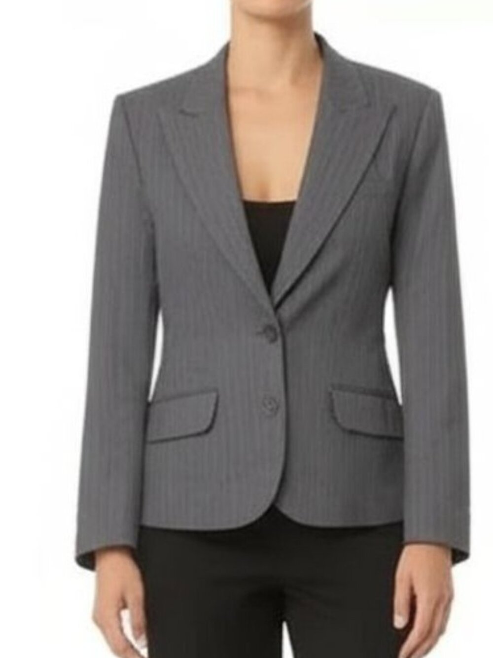 The Limited Wool Blend Pinstripe Blazer Size 8 Gray Black Two Button Suit Jacket